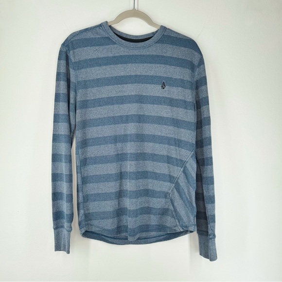Volcom Blue Strip Waffle Knit Long Sleeve Shirt Men’s Size Large - Picture 1 of 9